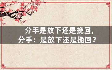 分手是放下还是挽回,分手：是放下还是挽回？
