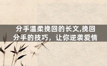 分手温柔挽回的长文,挽回分手的技巧，让你逆袭爱情