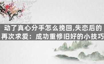 动了真心分手怎么挽回,失恋后的再次求爱：成功重修旧好的小技巧