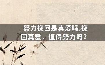 努力挽回是真爱吗,挽回真爱，值得努力吗？