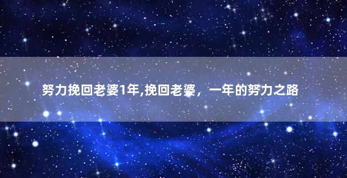 努力挽回老婆1年,挽回老婆，一年的努力之路