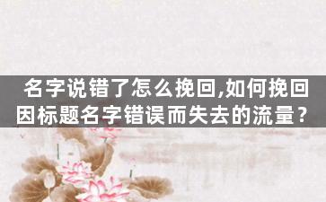 名字说错了怎么挽回,如何挽回因标题名字错误而失去的流量？