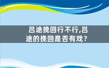 吕途挽回行不行,吕途的挽回是否有戏？