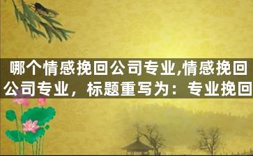哪个情感挽回公司专业,情感挽回公司专业，标题重写为：专业挽回感情服务