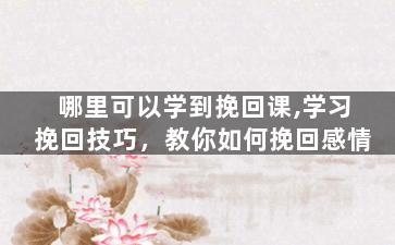 哪里可以学到挽回课,学习挽回技巧，教你如何挽回感情