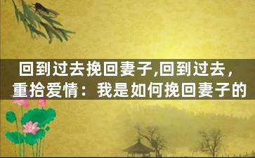 回到过去挽回妻子,回到过去，重拾爱情：我是如何挽回妻子的
