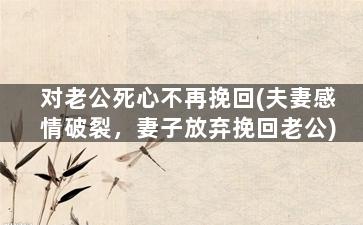 对老公死心不再挽回(夫妻感情破裂，妻子放弃挽回老公)