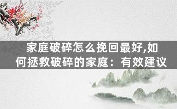 家庭破碎怎么挽回最好,如何拯救破碎的家庭：有效建议