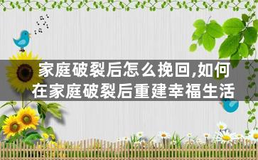 家庭破裂后怎么挽回,如何在家庭破裂后重建幸福生活