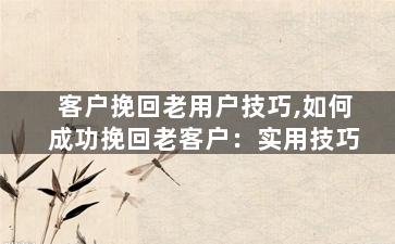 客户挽回老用户技巧,如何成功挽回老客户：实用技巧