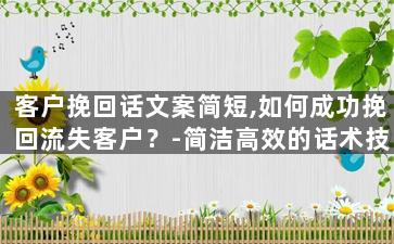 客户挽回话文案简短,如何成功挽回流失客户？-简洁高效的话术技巧