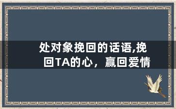 处对象挽回的话语,挽回TA的心，赢回爱情