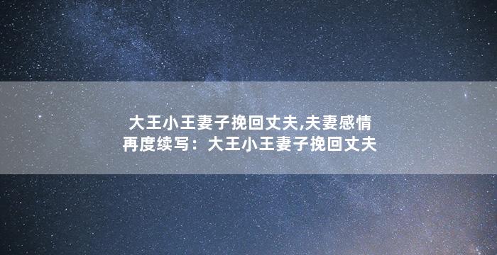 大王小王妻子挽回丈夫,夫妻感情再度续写：大王小王妻子挽回丈夫