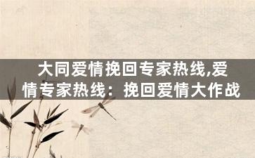 大同爱情挽回专家热线,爱情专家热线：挽回爱情大作战