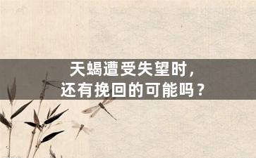 天蝎遭受失望时，还有挽回的可能吗？