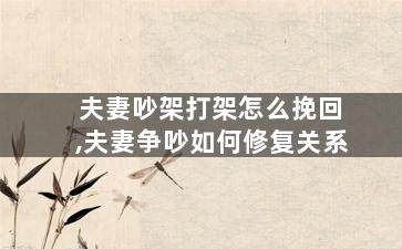 夫妻吵架打架怎么挽回,夫妻争吵如何修复关系