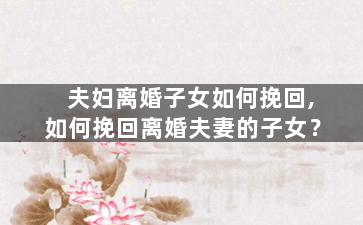 夫妇离婚子女如何挽回,如何挽回离婚夫妻的子女？