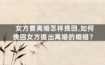 女方要离婚怎样挽回,如何挽回女方提出离婚的婚姻？