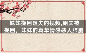 妹妹挽回姐夫的视频,姐夫被挽回，妹妹的真挚情感感人肺腑