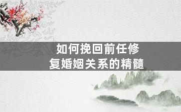 如何挽回前任修复婚姻关系的精髓