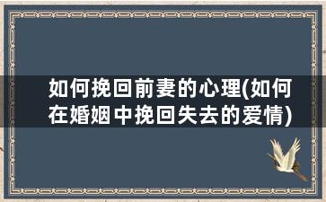 如何挽回前妻的心理(如何在婚姻中挽回失去的爱情)