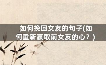 如何挽回女友的句子(如何重新赢取前女友的心？)