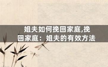 姐夫如何挽回家庭,挽回家庭：姐夫的有效方法