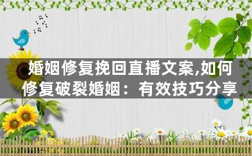 婚姻修复挽回直播文案,如何修复破裂婚姻：有效技巧分享