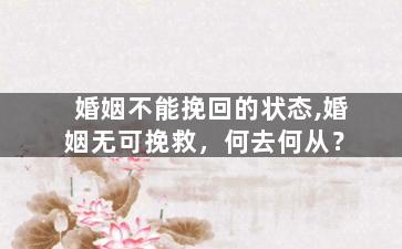 婚姻不能挽回的状态,婚姻无可挽救，何去何从？