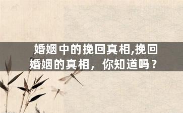 婚姻中的挽回真相,挽回婚姻的真相，你知道吗？