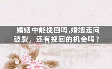 婚姻中能挽回吗,婚姻走向破裂，还有挽回的机会吗？