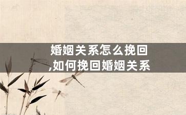 婚姻关系怎么挽回,如何挽回婚姻关系