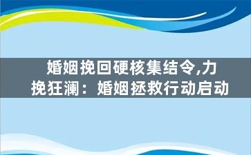 婚姻挽回硬核集结令,力挽狂澜：婚姻拯救行动启动
