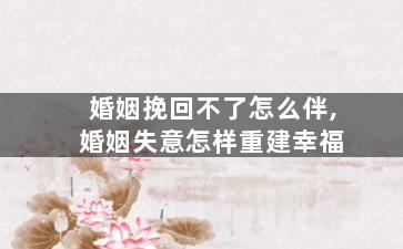 婚姻挽回不了怎么伴,婚姻失意怎样重建幸福