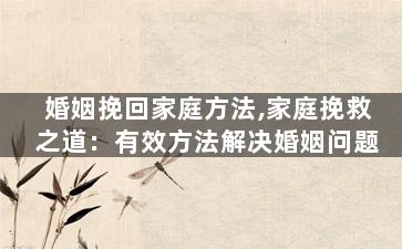 婚姻挽回家庭方法,家庭挽救之道：有效方法解决婚姻问题