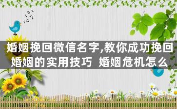 婚姻挽回微信名字,教你成功挽回婚姻的实用技巧  婚姻危机怎么办