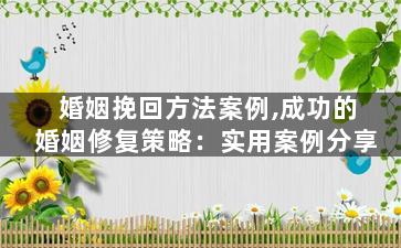婚姻挽回方法案例,成功的婚姻修复策略：实用案例分享