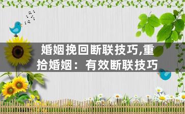 婚姻挽回断联技巧,重拾婚姻：有效断联技巧