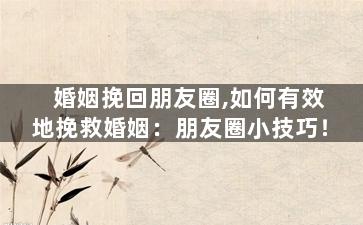 婚姻挽回朋友圈,如何有效地挽救婚姻：朋友圈小技巧！