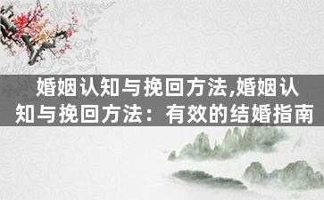 婚姻认知与挽回方法,婚姻认知与挽回方法：有效的结婚指南