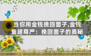 当你用金钱挽回面子,金钱重建尊严：挽回面子的奥秘
