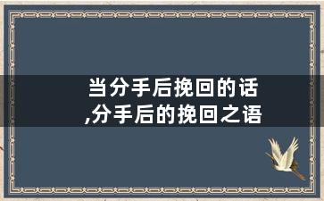 当分手后挽回的话,分手后的挽回之语