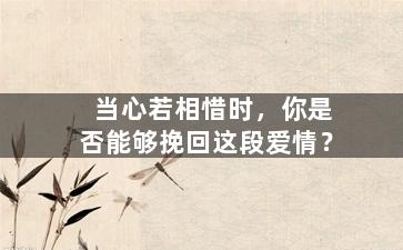 当心若相惜时，你是否能够挽回这段爱情？