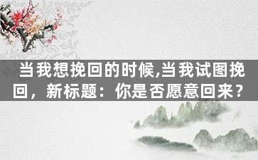 当我想挽回的时候,当我试图挽回，新标题：你是否愿意回来？
