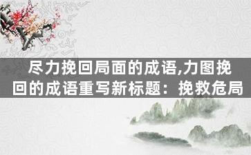 尽力挽回局面的成语,力图挽回的成语重写新标题：挽救危局