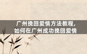 广州挽回爱情方法教程,如何在广州成功挽回爱情