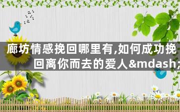 廊坊情感挽回哪里有,如何成功挽回离你而去的爱人——廊坊情感挽回攻略