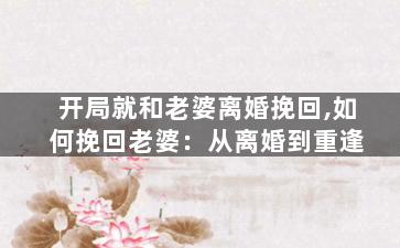 开局就和老婆离婚挽回,如何挽回老婆：从离婚到重逢