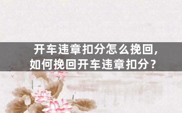 开车违章扣分怎么挽回,如何挽回开车违章扣分？