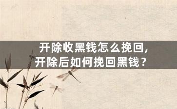 开除收黑钱怎么挽回,开除后如何挽回黑钱？